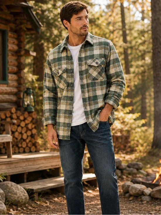AG Jeans Green Plaid Flannel Shacket Mens M Button Down Fall Layer NWOT