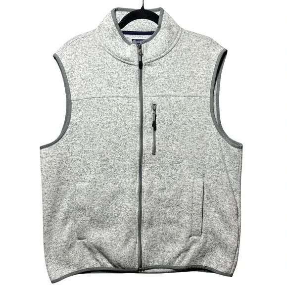 Club Room Mens Fleece‎ Vest Large Grey Sweater Full Zip Heathered L Pockets