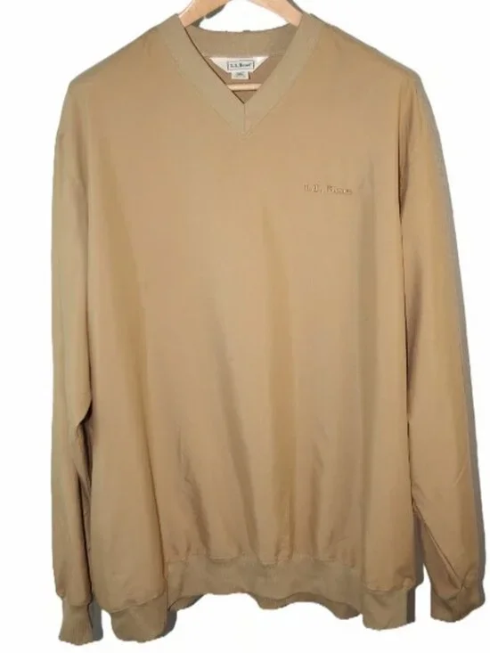 LL Bean Windbreaker 2XLT XXL Tall Pullover V Neck Golf Jacket Tan
