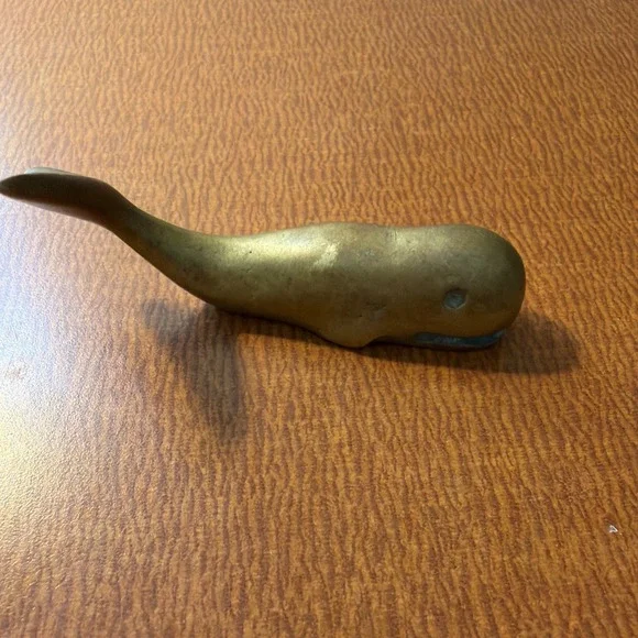 Vintage Solid Brass Whale Paperweight 3.5