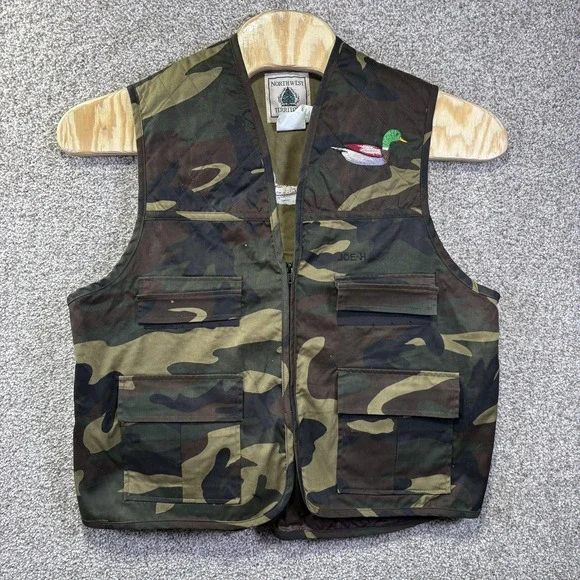 Vintage 90s Northwest Territory Vest Mens Large Green Camo Full Zip Hunting Duck