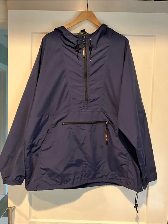 L.L. Bean Navy Hooded Pullover Windbreaker