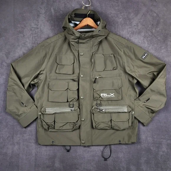 RLX Ralph Lauren Wading Jacket‎ Mens Medium Olive Green Water Repellent Hooded