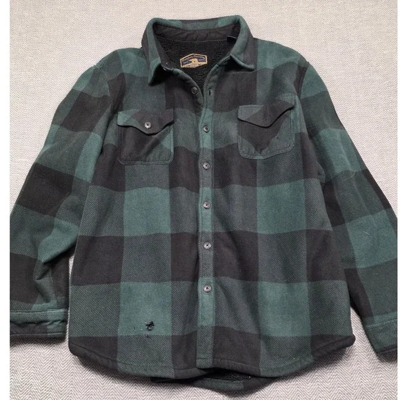 Freedom Foundry Mens XXL Green Black Buffalo Plaid Sherpa Lined‎ Fleece Shacket