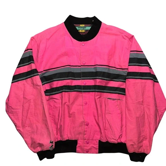 Vintage‎ Thrashed Wrangler Brushpopper Jacket Pink Striped Western Bomber XXL