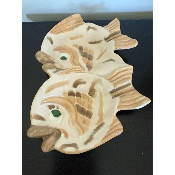 Vintage‎ Ceramic Porcelain Double Fish Dish Trinket Jewelry Organizer 8