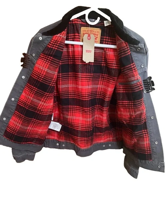 Levi’s NWT Flannel Lined Canvas Trucker Jacket M Grey Corduroy Collar 72890-001