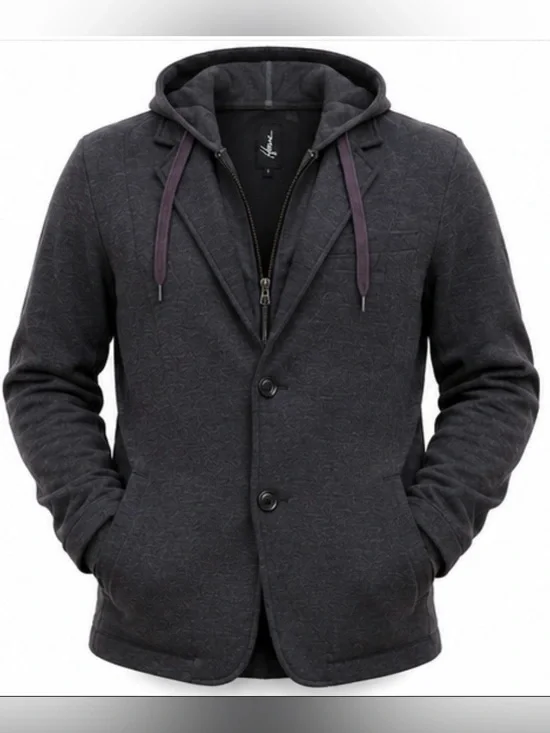Howe Charcoal Hoodie Blazer with Purple Drawcords