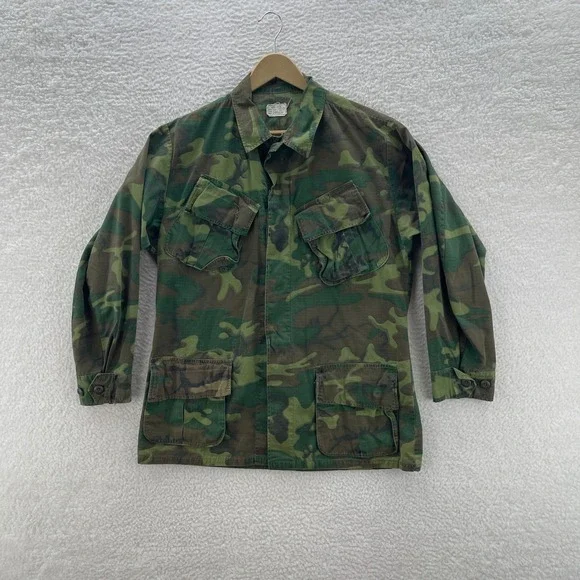 Vintage Jungle Jacket Medium Reg ERDL Camo 1970 Vietnam Slant Pocket Ripstop