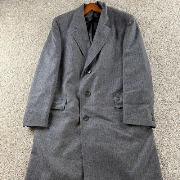 Gerald Austin Coat Mens 46 Gray Wool Herringbone Overcoat Lined Long Winter