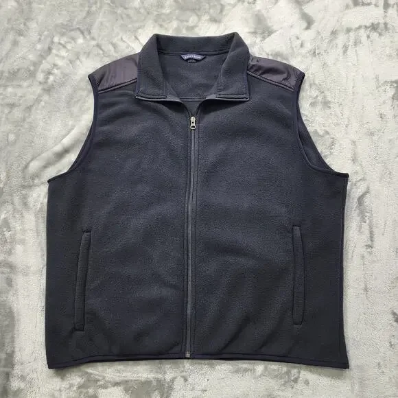 Lands‎ End Vest Mens XL Blue Fleece Full Zip Sleeveless Pockets Outdoors Casual
