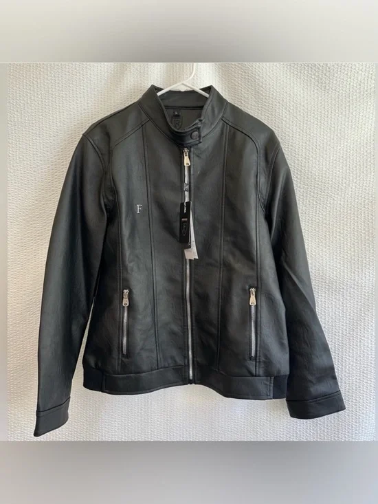 Ferrari F Collection Men’s Faux Leather Moto Jacket Black Full Zip Large NWT