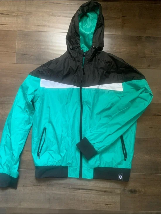Encrypted Men's Teal and Black Hooded Windbreaker