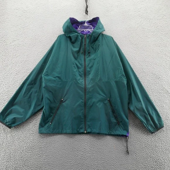 Helly Hansen Full Zip Windbreaker Jacket Large Green Purple Mens Hooded Nylon‎