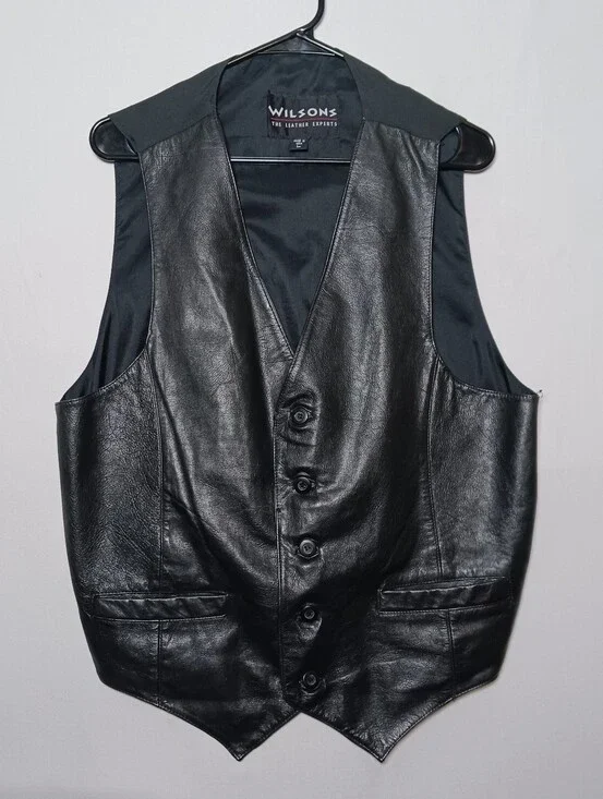 Wilsons Leather Mens Button Up Vest Large Black V Neck