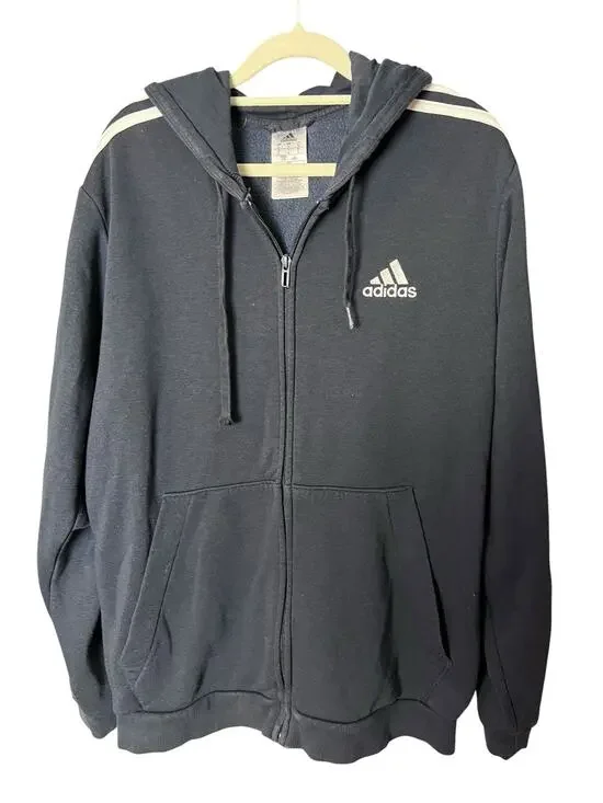 Adidas Men’s Full Zip Hoodie Large Three Stripes GK9053 Athleisure Performance
