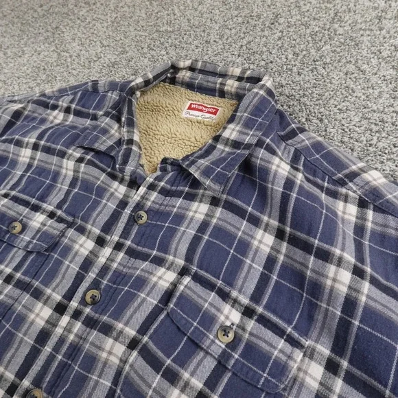 Wrangler Jacket Mens 3XL Blue Plaid Sherpa Lined Flannel Shirt Coat Warm Western