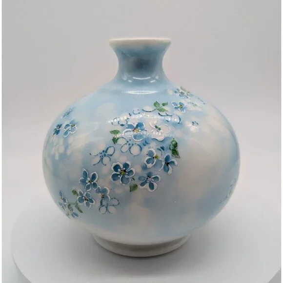 Antique D&C Limoges France Porcelain Blue White Bud Vase Floral Flowers