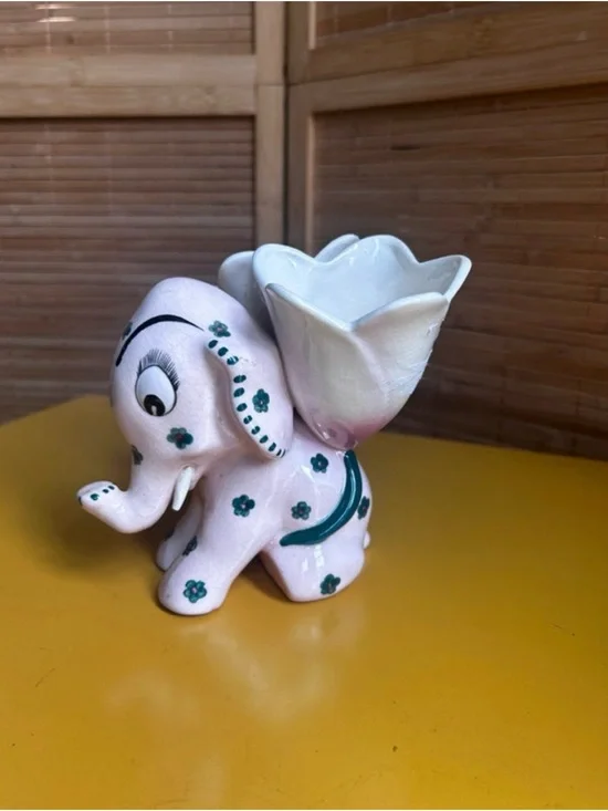 Pink Ceramic Elephant Vase with White Tulip Planter