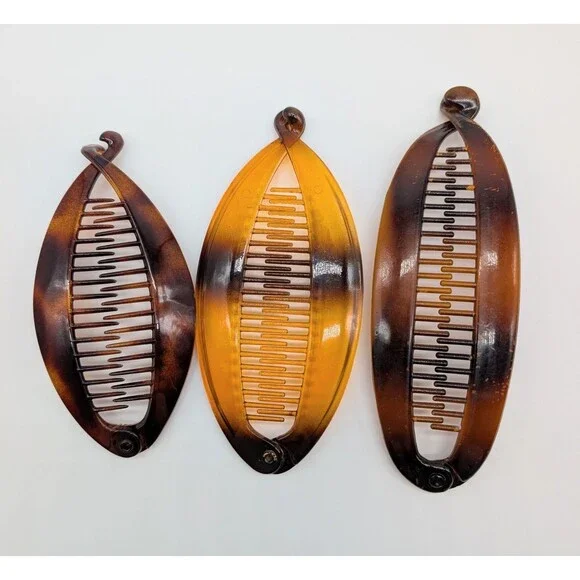Lot Of 3 Tortoiseshell Banana Hair Clips Scunci Camila, Paris Interlocking