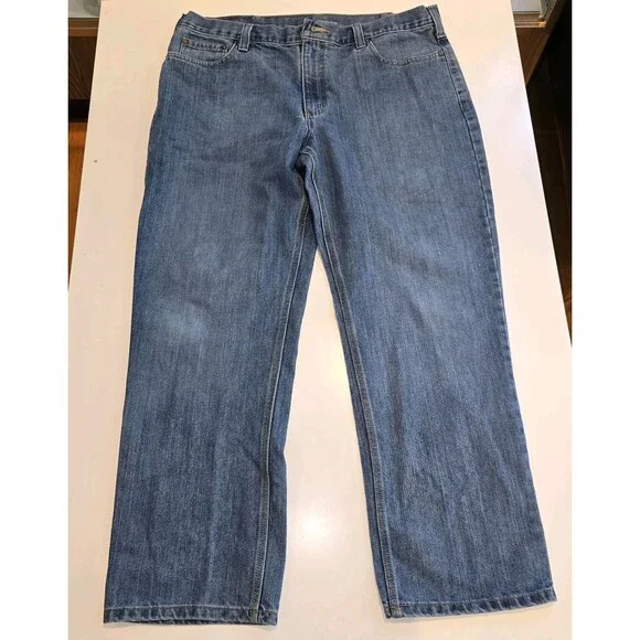 Carhartt 38x30 Relaxed Fit Distressed DenimJeans Mens Blue 14806 Light Fade