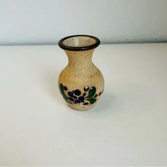 Tonala Mini Vase Mexican Pottery Signed  3in X 1in‎