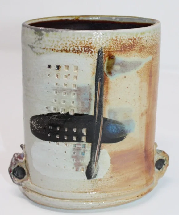 Handmade Lyn Pottery Small Vase – Signed, 5.5” Tall, Abstract Glaze Cream Tan