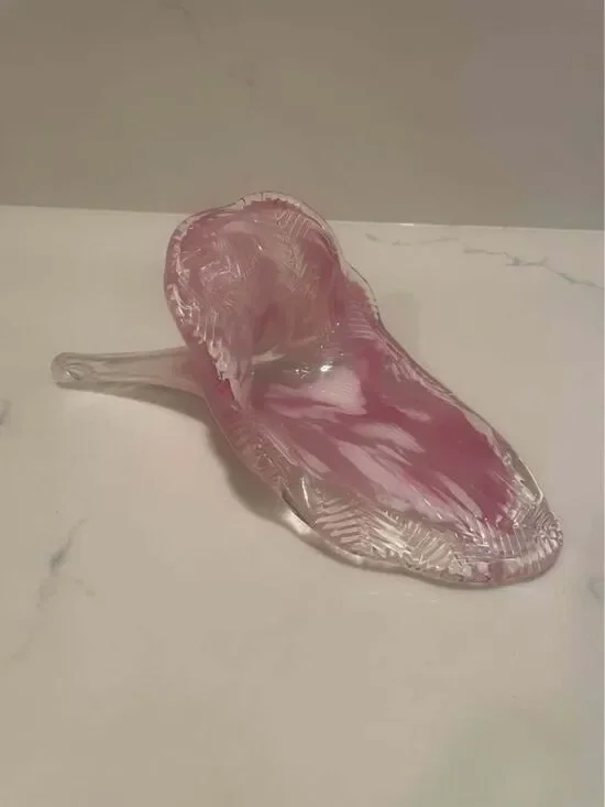 VINTAGE ART GLASS- PINK, WHITE AND CLEAR FLOWER VASE