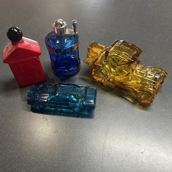 lot of 4 vintage avon cologne bottles race cars Fire Dept empty
