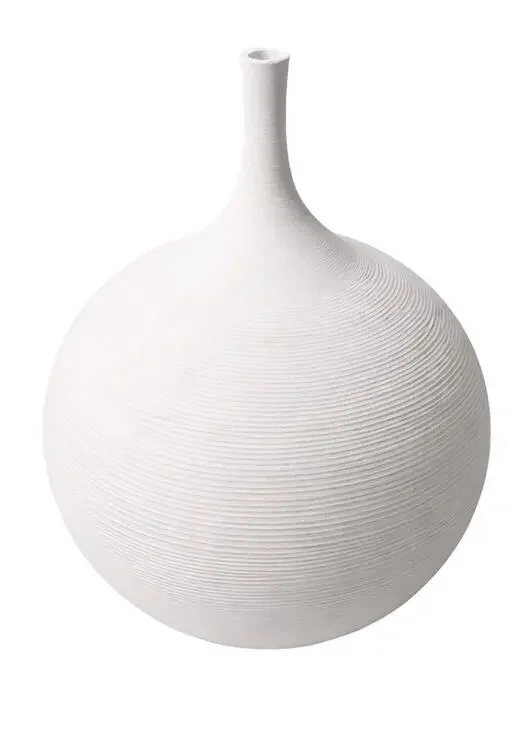 Modern Matte White Ribbed Ceramic Vase 6.5” Sculptural Japandi Minimalist Decor
