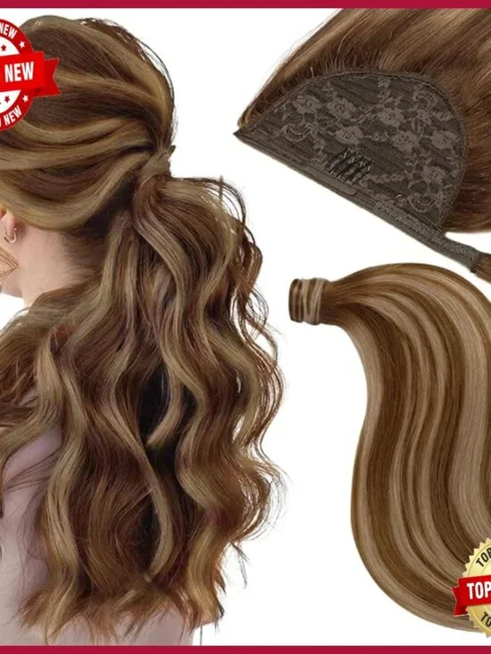 18 Inch Human Hair Ponytail Extension Clip On Straight 80g