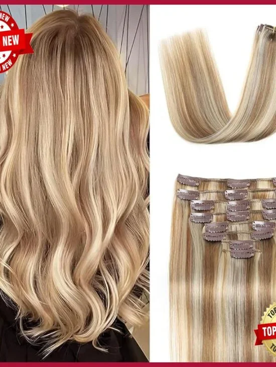 22 Inch Straight Human Hair Clip-In Extensions 8 Piece Double Weft