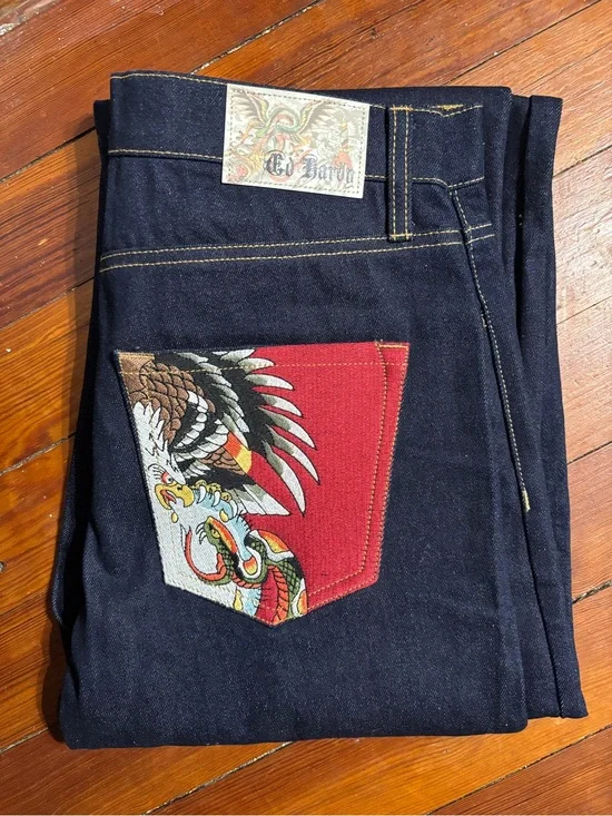 Ed Hardy Dark Indigo Jeans with American Trad Back Pockets