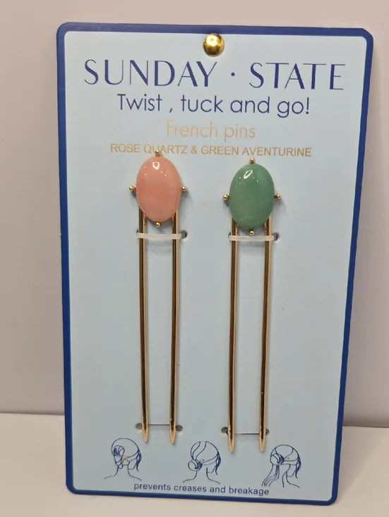💚▪️SUNDAY STATE▪️ Rose Quartz & Green Aventurine French Pins Set Of 2