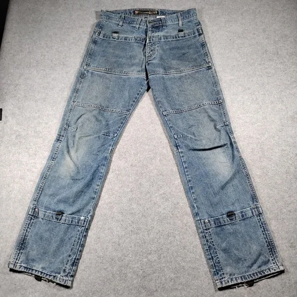 Vintage Cars Jeans Mens 32x33 Blue Medium Wash Utility Double Knee Straight Leg