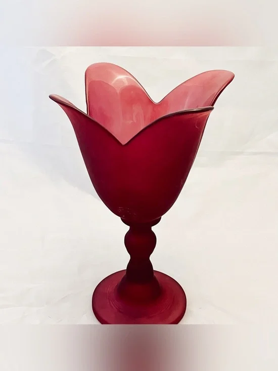 Ecoglass Flower Petal Frosted Recycled Glass Pedestal, Made In Spain EUC