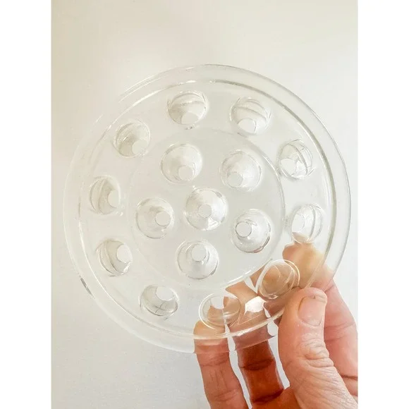 Vintage Clear Glass Flower Frog Round Floral Arranger 16 Hole 5 Inch Vase