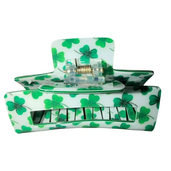 Shamrock Hair‎ Claw Clip Women One Size White Green Excellent Clover Shamrock