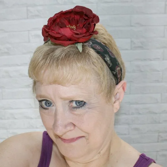 HAND CRAFTED Rose Floral Headband Upcycled Necktie Hair Accessory