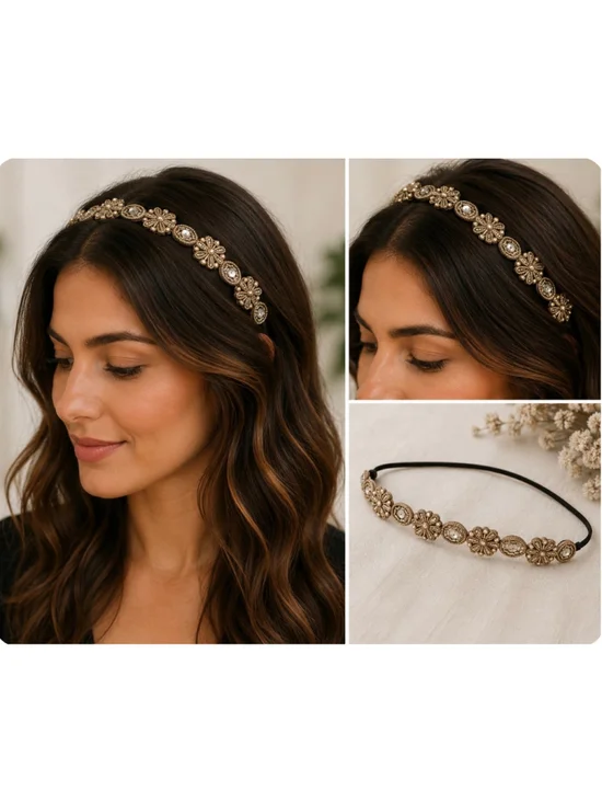Women's Deepa Gurnani Beaded Headband One Size Gold Black Boho New