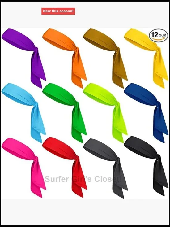 12 Pack Adjustable Tie Headbands Bulk for Sports Tennis Basketball Running