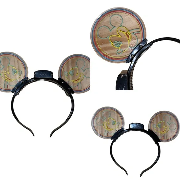Disney Parks Mickey Mouse Glow Light UP Headband Animated  Ears 80's‎ Neon