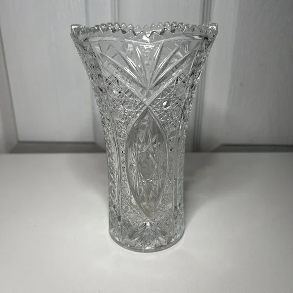 Vintage Bohemian Czech Cut‎ Crystal Glass Large Vase 7