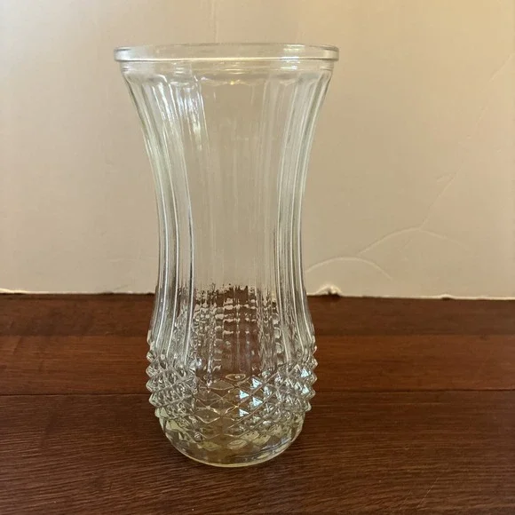 Vintage Clear Hoosier Glass Vase 4088-A Ribbed Diamond Cut Pattern 8.5