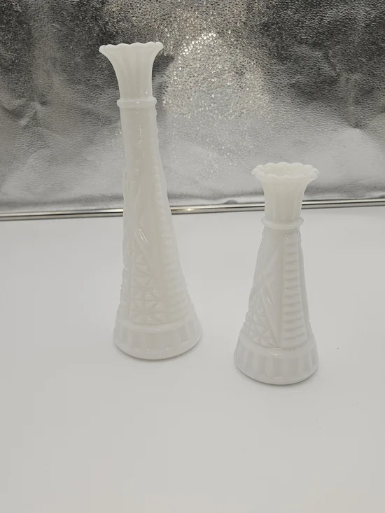 White Milk Glass Bud Vases - Set of 2
