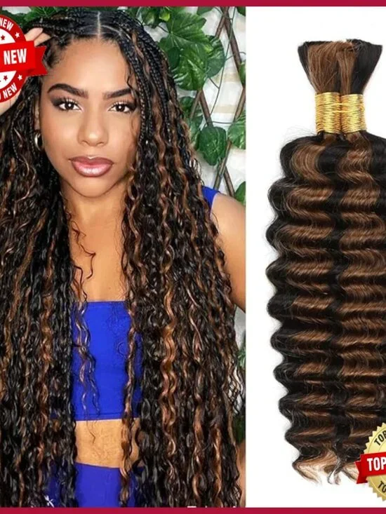 22 Inch Deep Wave Human Hair Extensions for Boho Braids 100g Bundle