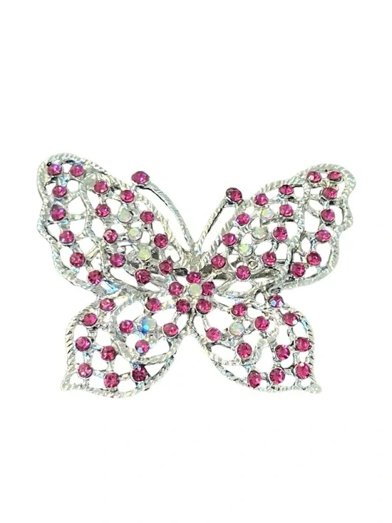 Silver-Tone Butterfly Hair Clip with Pink Crystals -FINAL PRICE DROP