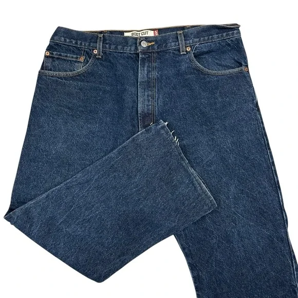 Vintage Levi's 517 Bootcut Jeans 38x27 Blue Indigo Denim Distressed Hems Mens