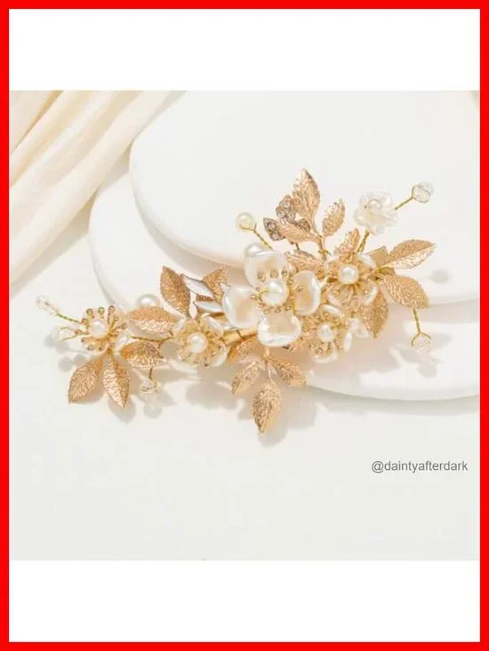 Gold Wedding Hair Clips Flower Barrettes Pearl Hair Accessories for Women