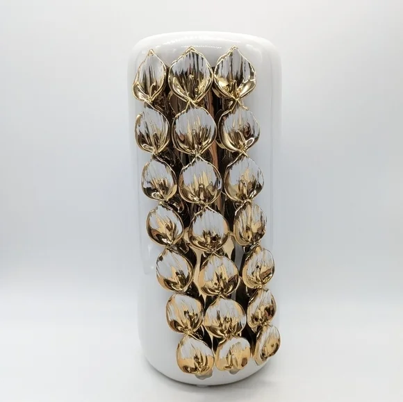 Kya Home Decor white gold flower petal large ceramic vase